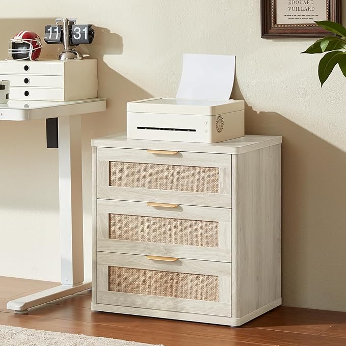 LEYAOYAO Rattan Dresser and Nightstand Set of 2, Boho Wood Dresser for Bedroom with 6 Drawers and Night Stand with 3 Drawer, Bedroom Furniture, Dressers & Chests of Drawers, Living Room, Hallway