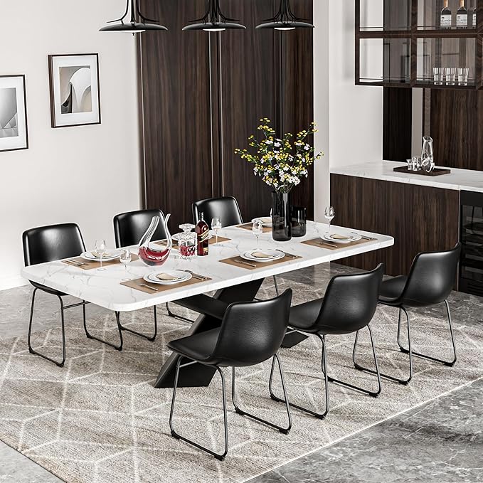 Dining Chairs Set of 4, 18 Inch Faux Leather Kitchen Dining Chairs with Back, Modern Armless Dining Room Chair with Metal Legs for Home Bistro Coffee Shops (Black)