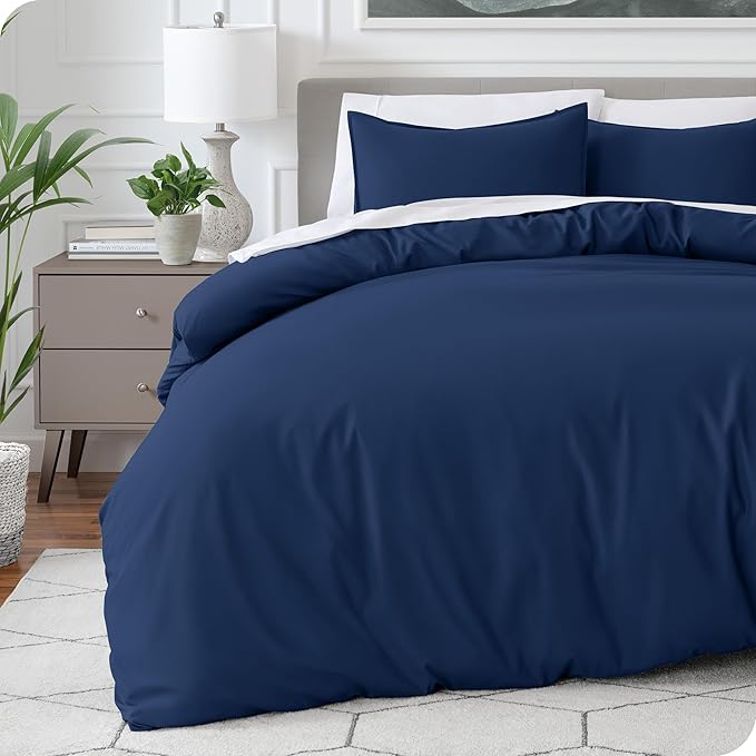 Bare Home Bedding Duvet Cover Oversized Queen Size - Premium 1800 Super Soft Collection - Lightweight, Cooling Duvet Cover - Soft Breathable (Oversized Queen, Dark Blue)