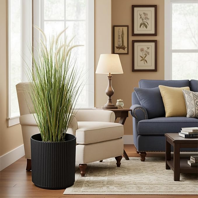 KOL 4ft Artificial Horsetail Grasses (2-Pack) - 47.2in Tall Realistic Faux Plants for Indoor Outdoor, Potted Fake Grass Decor for Home Office Wedding, Low Maintenance Houseplant Gift
