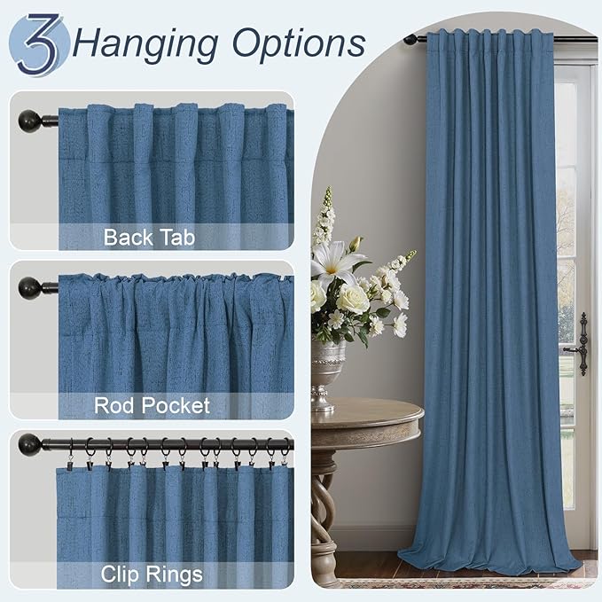 Denim Blue Living Room Darkening Curtains 72 Inches Long 2 Panels Set Faux Linen Cute Black Out Window Drapes for Bedroom Insulated Thermal Curtain for Summer Heat Winter Breakfast Nook 52x72 Length