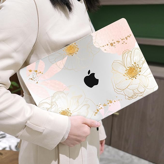 MEEgoodo for MacBook Air 13 inch Case 2021 2020 2019 2018 Released A2337 M1 A2179 A1932 with Touch ID, Plastic Hard Shell & Keyboard Cover Compatible with MacBook Air Case 13.3, Tropical Pink Flowers