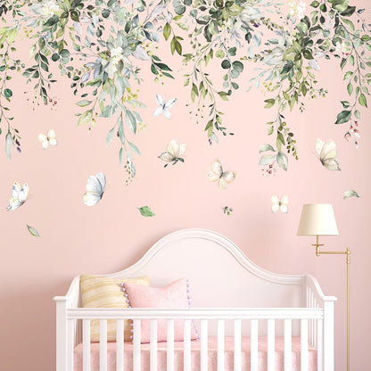 Amaonm Creative Removable Rainforest Plants Wall Decals Hanging Green Leaves and Vines Wall Stickers 3D Home Wall Corner Background Decoration Decor for Kids Girls Bedroom Nursery Offices Living Room