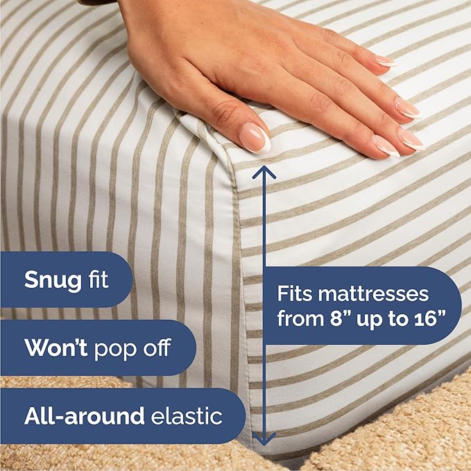 Cal King Size 4 Piece Sheet Set - Comfy Breathable & Cooling Bed Sheets Set - Hotel Luxury Bedding for Women, Men, Kids, Teens, Boys & Girls - Deep Pockets & Wrinkle Free - Oeko-Tex - Beige Stripes 2