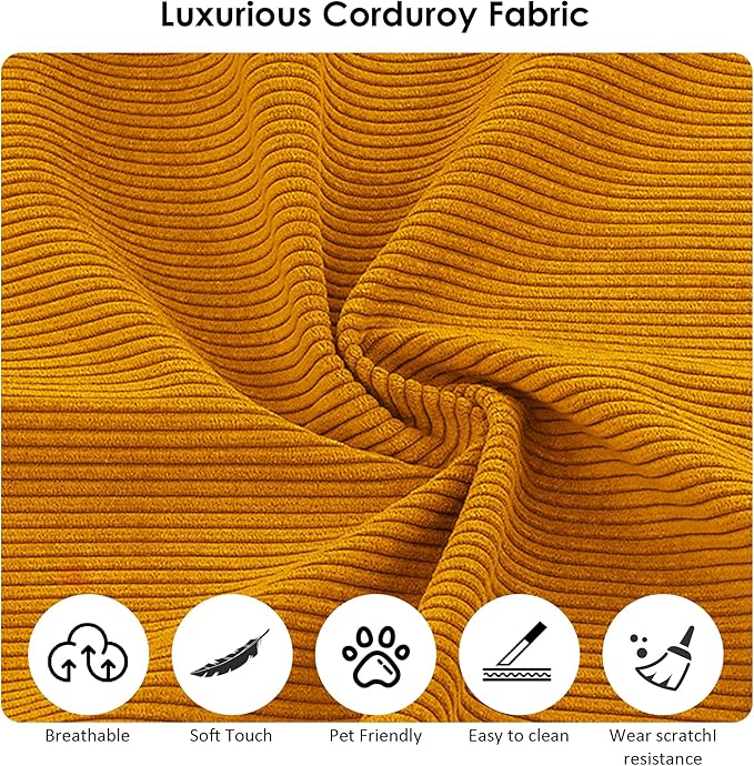 80" Convertible Sofa Bed, Corduroy Deep Seat Folding Pull Out Couch with Pillows, No Assembly Modern Boneless Couch Compression Sofa in Box, Floor Sofa with Storage Pocket for Living Room,Yellow