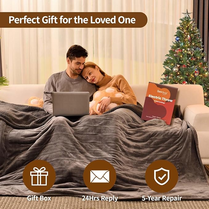 Bearhug Electric Blanket Full Size 77" x 84", Velvet & Sherpa Heated Blanket, Over-Heat Protect, 10 Heating Levels & 1-12H Auto Off, ETL, Machine Washable