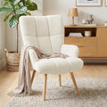 Joysoul Modern Accent Chair, High Back Arm Chair with Wood Legs Sofa Seat Teddy Fleece Fabric Reading Chair for Living Room Bedroom Waiting Room (White)