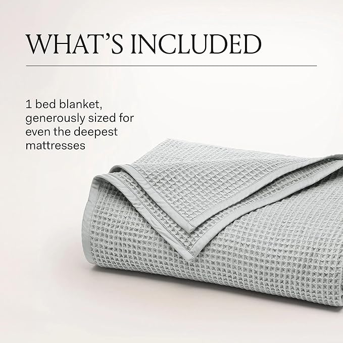 BOLL & BRANCH Waffle Bed Blanket - Full/Queen, Shore - Luxury 100% Organic Cotton - Soft, Lightweight and Breathable - Textured Waffle Weave Design