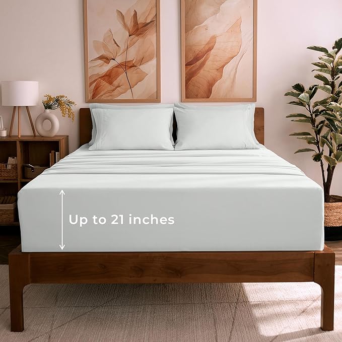 Mellanni King Sheet Set - 6-Piece Iconic Collection Bedding, (Including 4 Pillowcases), 21-Inch Extra Deep Pocket, Easy Care, Ultra Soft, Cooling Sheets, Brushed Microfiber - Ivory
