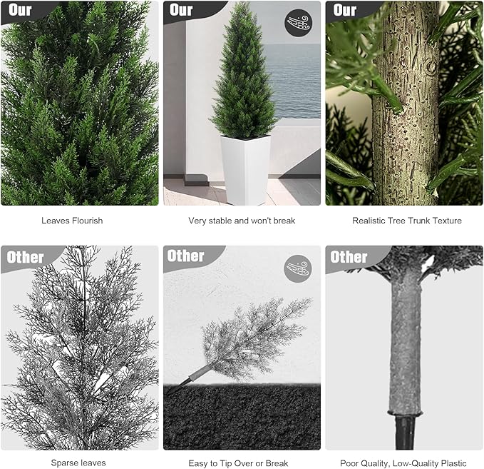 5FT Tall 2 Set Artificial Topiary Cedar Tree, Indoor Realistic Faux Cypress Plants with Square Flowerpot, Outdoor Evergreen Fake Shrubs for Home Living Room Front Porch Decor