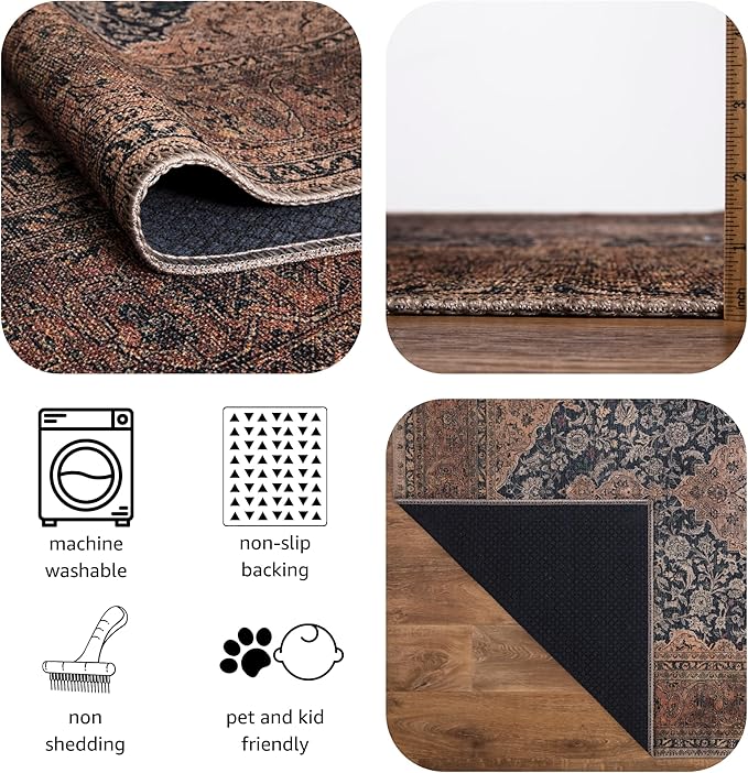 Keen Home Design 10x14 Rug - Machine Washable Area Rug with Non-Slip Backing, Ideal for Living Room, Dining Room, Bedroom - Vintage, Easy Clean, Durable, Low Pile Rug - (9'7" x 14')