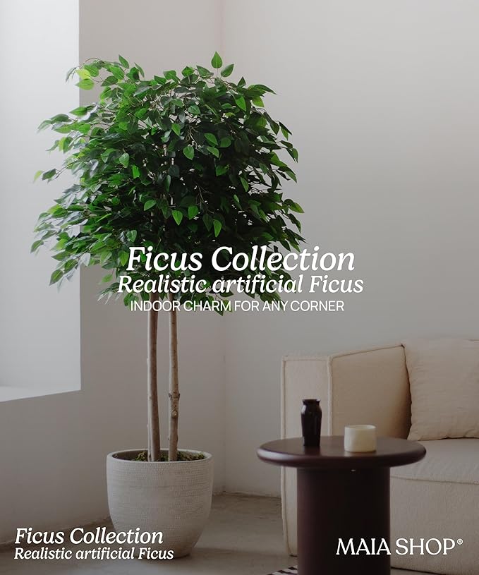 Maia Shop Decorative Artificial Plants - Artificial Ficus Tree 6.5ft Natural Trunks, Big Artificial Plant, Home Decor, Artificial Tree