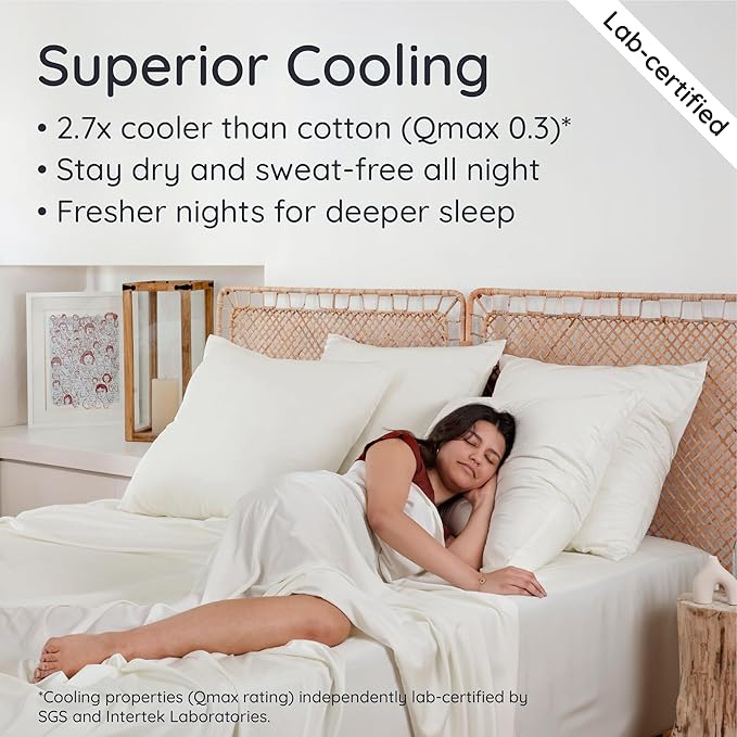 Bambaw 100% Viscose Derived from Bamboo King Fitted Sheet with Elastic Corner Straps, Cooling Fitted Sheet King Size, 16’’ Pocket King Bottom Fitted Sheet Only, Breathable & Soft Fitted Sheet (Ivory)