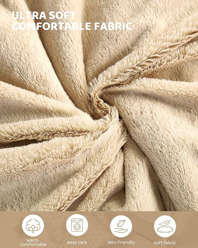 Electric Heated Blanket Throw Size, Faux Fur Throw Blanket, Super Soft Cozy Heating Blanket with 9 Heating Levels & 1-9 Hours Auto Off, Fast Heat & Overheat Protection, 50" x 60", Beige