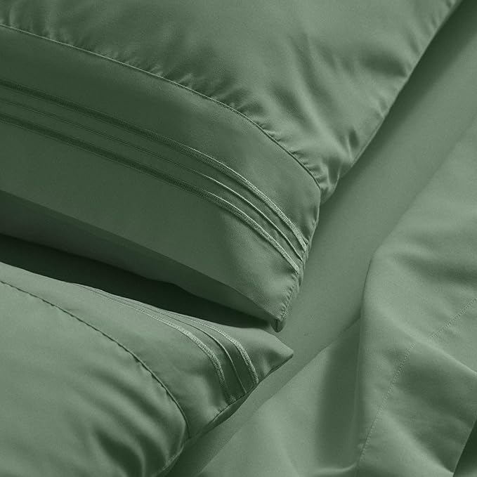 Mellanni King Sheet Set - 6-Piece Iconic Collection Bedding, (Including 4 Pillowcases), 21-Inch Extra Deep Pocket, Easy Care, Ultra Soft, Cooling Sheets, Brushed Microfiber - Sage