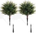 23.6" Artificial Topiary Cedar Trees with 4 Ground Stakes, Faux Outdoor Evergreen Shrubs, UV Resistant Fake Cedar Plants for Porch, Patio, Garden, Yard, Lawn, Landscape Decoration - 2 Pack
