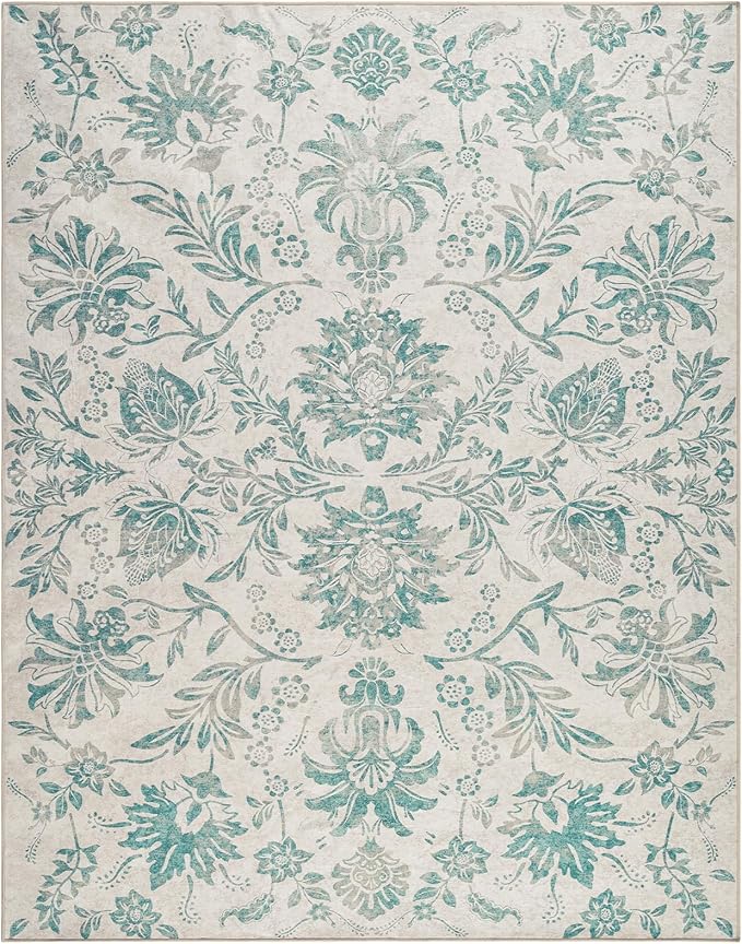 jinchan Torino Floral 5x7 Area Rugs Vintage-Inspired Design Accent Rug Machine Washable Ultra Thin Low Pile Non-Slip Traditional Carpet for Living Room Bedroom Dining Room Home Office