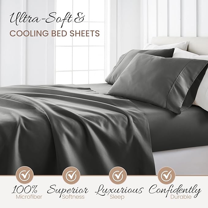 Linen Market Brushed Microfiber Twin XL Sheet Set 3 Piece – Oeko-TEX Certified Ultra Soft & Wrinkle-Free - 16" Deep Pocket Sheets - Easy Care Twin XL Size - Gray