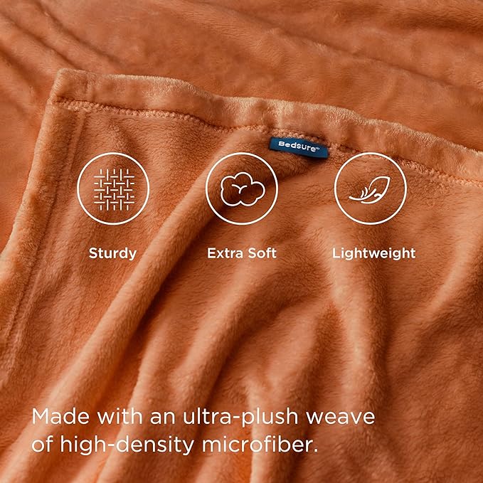 Bedsure GentleSoft Twin XL Fleece Blanket Dorm Bedding - Lightweight Soft Cozy Blankets for Bed, Sofa, Couch, Travel, Camping, Burnt Orange, 66"x90"