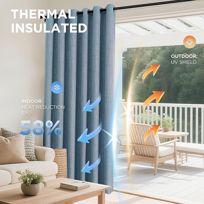 Joydeco Light Blue Blackout Curtains 120 Inches Long, Extra Long Curtains 120 Inch Length 1 Panel for Bedroom, Thermal Insulated Linen Black Out Curtains with Grommets(100x120, Light Blue)
