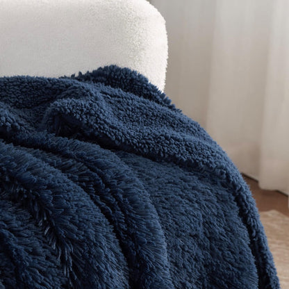 Bedsure GentleSoft Fluffy Navy Blue Throw Blanket for Couch, Dark Blue Gifts for Men, Women, Soft Sherpa Fleece Thick Warm Faux Fur Throw Blanket, Fuzzy Plush Cozy Gifts for Dad Grandpa, 50x60
