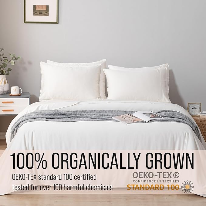 Bella Coterie 6 Piece Luxury Bamboo Viscose California King Size Sheet Set | 100% Organically Grown | Cooling for Hot Sleepers | 18" Deep Pocket | Soft & Hypoallergenic | 4 Pillowcases [Ivory]