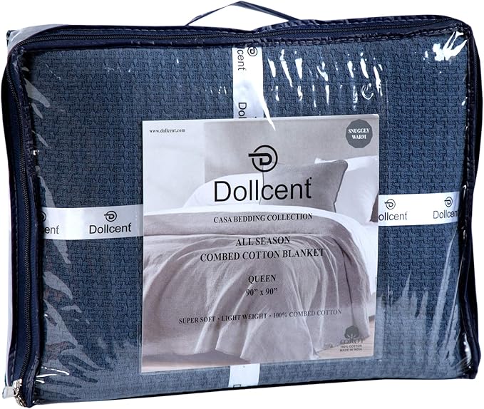 DOLLCENT 100% Cotton Twin Size Blanket for Bed, Premium Soft Combed Lightweight Blankets, Washed Breathable Cozy Bed Throw Blanket, Navy Twin Cotton Blankets for All Season: Navy (66"x90")