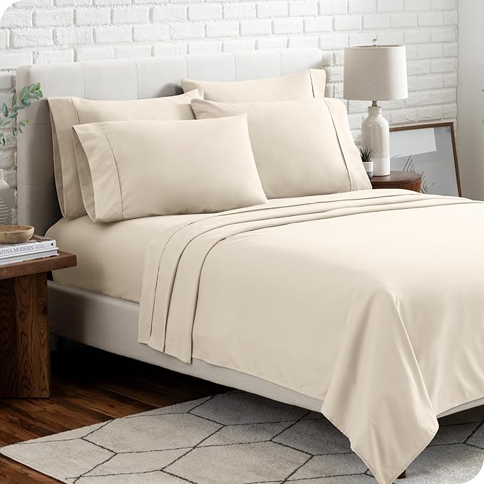 Bare Home Hotel Luxury Full Sheet Set, Extra Soft - 6 Piece Set - Deep Pockets - Easy Fit - Cooling & Breathable - Wrinkle, Fade, Stain Resistant - Includes 4 Pillowcases (Full, Sand)