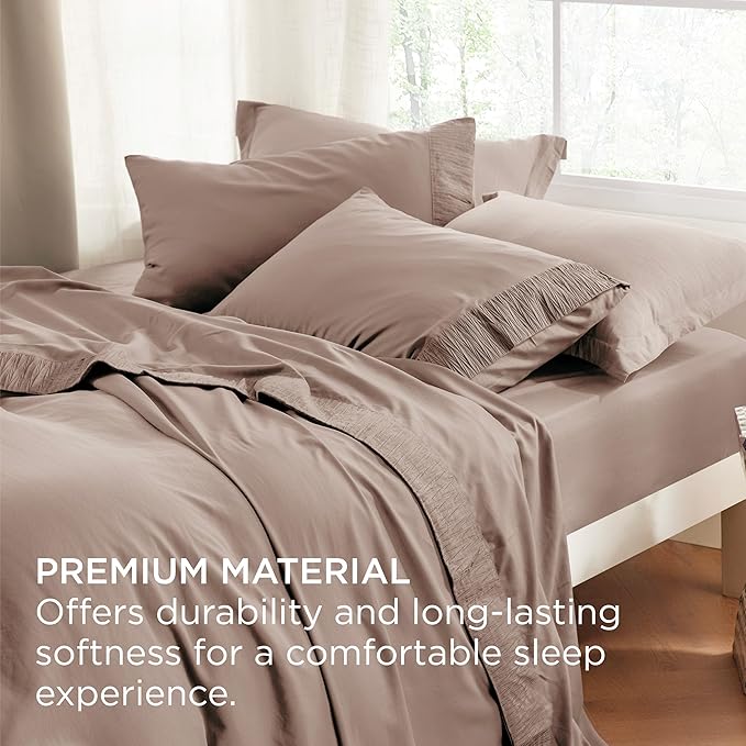Bedsure California King Sheet Sets - 4 Pieces Soft Cal King Sheets - Breathable & Cooling - Hotel Luxury - Easy Care Polyester Microfiber Bedding for Women, Men, Khaki