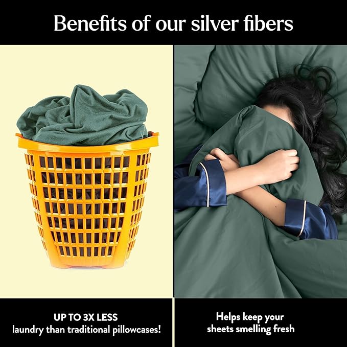 Miracle Made Extra Luxe Soft Cooling Pillowcase, 2-Piece Silver-Infused Cotton Fabric – Lightweight, Thermoregulating, Breathable Cover for Sensitive Skin, King/Cali King Size, Sage Green