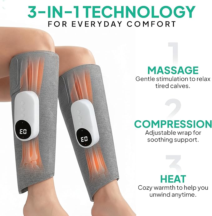 RejuvaFlow 3-in1 Leg Massager – The Official Triple Method Calf Massager – Adjustable Calf Massager for Everyday Comfort & Relaxation - Single Pack