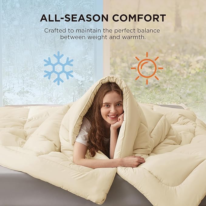 Bedsure Comforter Duvet Insert - Quilted Comforters Twin XL Size, All Season Duvet, Down Alternative Bedding Comforter with 8 Tabs,Gifts for Women/Men,Cream,Twin XL 92 x 68 Inches
