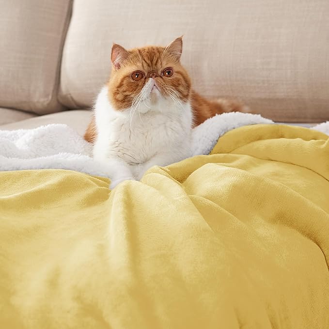 Bedsure GentleSoft Sherpa Fleece Throw Blanket for Couch - Thick and Warm Throw for Women and Men, Soft Fuzzy Plush Blanket for Winter, Yellow, 50x60 Inches
