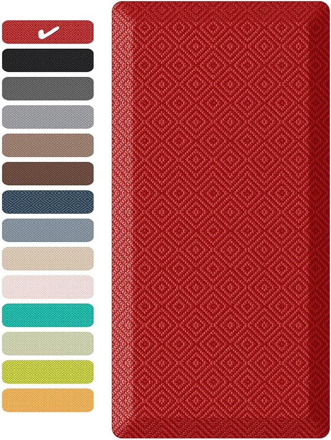 Ophanie Kitchen mats for Floor, 3/4 inch Thick, Kitchen Rugs, 20''x39'' Anti Fatigue Standing Cushioned Mat, Waterproof,Comfort Ergonomic mat for Office, Home, Sink, Red Non-Slip Bottom