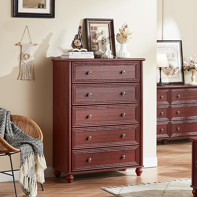 Farmhouse Dressers & Night Stand Set of 4, Wood 54" Wide Dresser & 45" Tall Chest of Drawers, 18" with Charging Station Nightstand Set of 2, Bedroom Furniture Dresser Set for Home Living Room Hallway