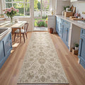 jinchan Torino Runner Rugs 3x8, Vintage-Inspired Floral Neutral Design Machine Washable Non-Slip Ultra-Thin Low-Pile Rubber Backing Traditional Rug for Kitchen Hallway Laundry Room Entryway Taupe
