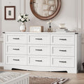 Dresser for Bedroom with 9 Drawers, 63" Wide Wood Chest of Drawers with Deep Drawers & Mental Handle, Modern Dresser TV Stand, Wooden Closet Storage Organizer for Living Room, Hallway, Entryway, White