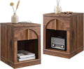 ACCOHOHO Modern Night Stand Set 2 with Arched Panel,18" Wooden nightstand with Charging Station,Bedside Table with Drawer Storage,Side End Table with Open Shelf for Bedroom、Living Room,Brown