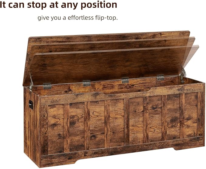 51.2"Storage chest extra large,storage bench with 2 safety hinges,Shoe Bench,51.2*15.7*19.1inches,wooden trunk for bedroom,livingroom,entryway,Supports 220 lb,Easy Assembly(Rustic brown)