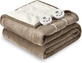 Heat Blanket 90”x100” King Size-Dual Control,Soft Flannel & Sherpa Electric Blanket with 10 Heat Settings,12 Timer Setting and 8 Hours Auto-Shut Off,ETL Certified Machine Washable,Light Brown
