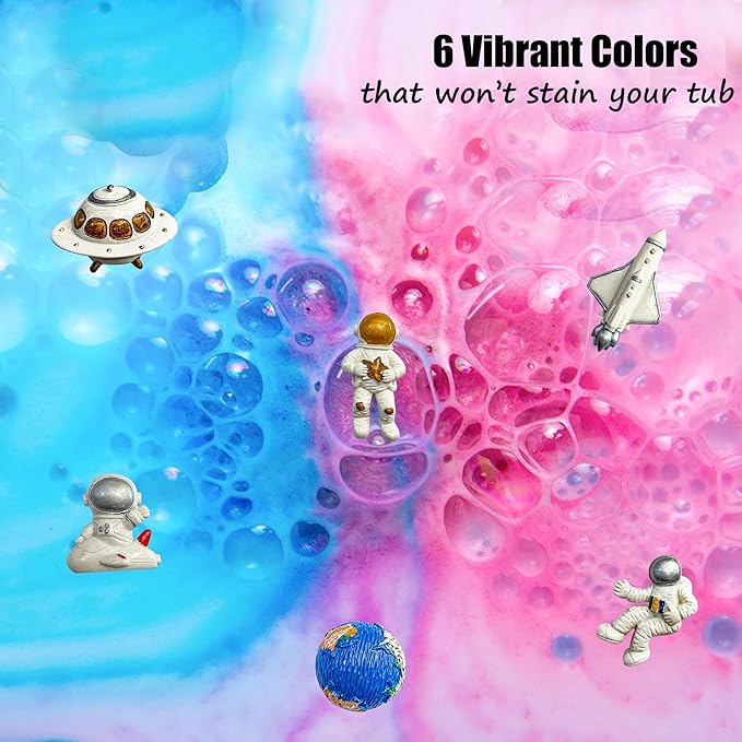 Galaxy Bath Bombs for Kids with Surprise Inside - Organic Bubble Bath Bombs with Educational Outer Space Planet Toys. Gentle, Natural & Kids Friendly - Stocking Stuffers Christmas Gifts for Toddlers