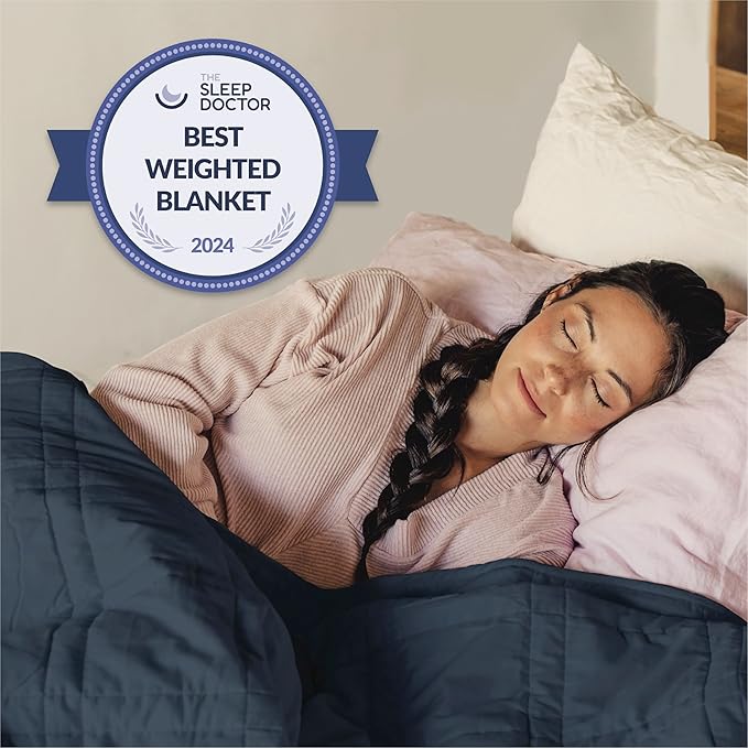 Baloo Weighted Blanket for Adults 12 lb Throw (Navy Blue, 42"x72") | Cool & 100% Cotton | Machine Washable & Dryer Safe | Glass Microbead Fill
