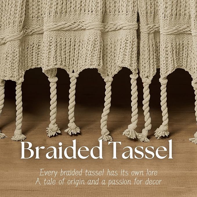 Boho Knitted Chenille Blanket with Tassels - Lightweight & Soft All-Season Throw - 3D Classic Pattern for Living Room Bedroom Couch, Sandy Beige, Twin 60"x80"