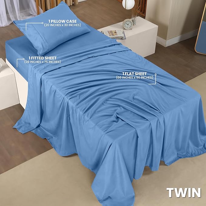 Utopia Bedding Twin Sheet Set – 3 Piece Bed Sheets for Twin Size Bed, Soft and Breathable Microfiber, Includes 1 Fitted Sheet, 1 Flat Sheet and 1 Pillowcase (Dutch Blue)