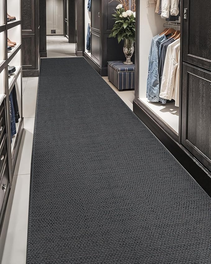 Color&Geometry Door Mat 2'4"x8' Runner Rug with Rubber Backing, Non Slip Washable Hallway Rug, Carpet Runners for Hallway Living Room Bedroom, Grey (Rolled-up NO Creases)
