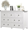 Dresser for Bedroom with 7 Drawers, Farmhouse Wood Chest of Drawers, Wide TV Stand Closet Storage Furniture with Metal Handle, Modern Clothes Organizer for Hallway, Living Room, Entryway, White