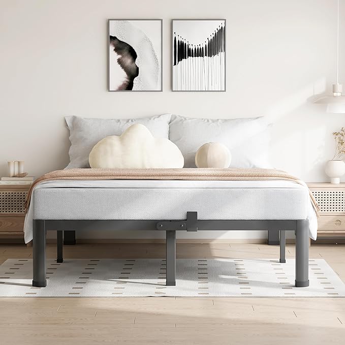 7 Inch Queen Bed Frame, 3500Lbs Heavy Duty Metal Platform with Round Corner Legs Mattress Slide Stopper, Steel Slat Support No Box Spring Needed, Noise Free, Non-Slip, Easy Assembly
