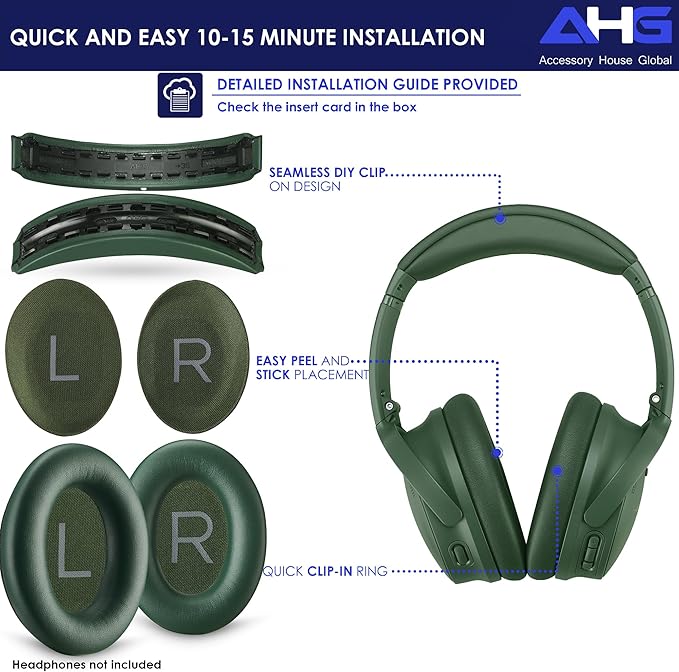 Replacement QC Ear Pad and Headband Pad Kit Cushion. Compatible with Bose QuietComfort 2023 QC45 QCSE QC35 II Noise Cancelling Headphones (Cypress Green). Easy DIY Fit