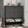 Shoe Cabinet with 6 Flip Drawers, 54" Tall Narrow Fluted Shoe Storage Organizer for Entryway, Hidden Slim Wooden Shoe Rack Cabinet for Front Door Entrance, Hallway, Living Room, Solid Black