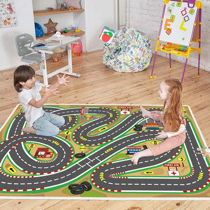 Kids Rug Play mat Playroom Rugs Car Rugs for Kids Toy Cars Race Track for Classroom Rug (Race-Brown, 6.6x9.8ft)